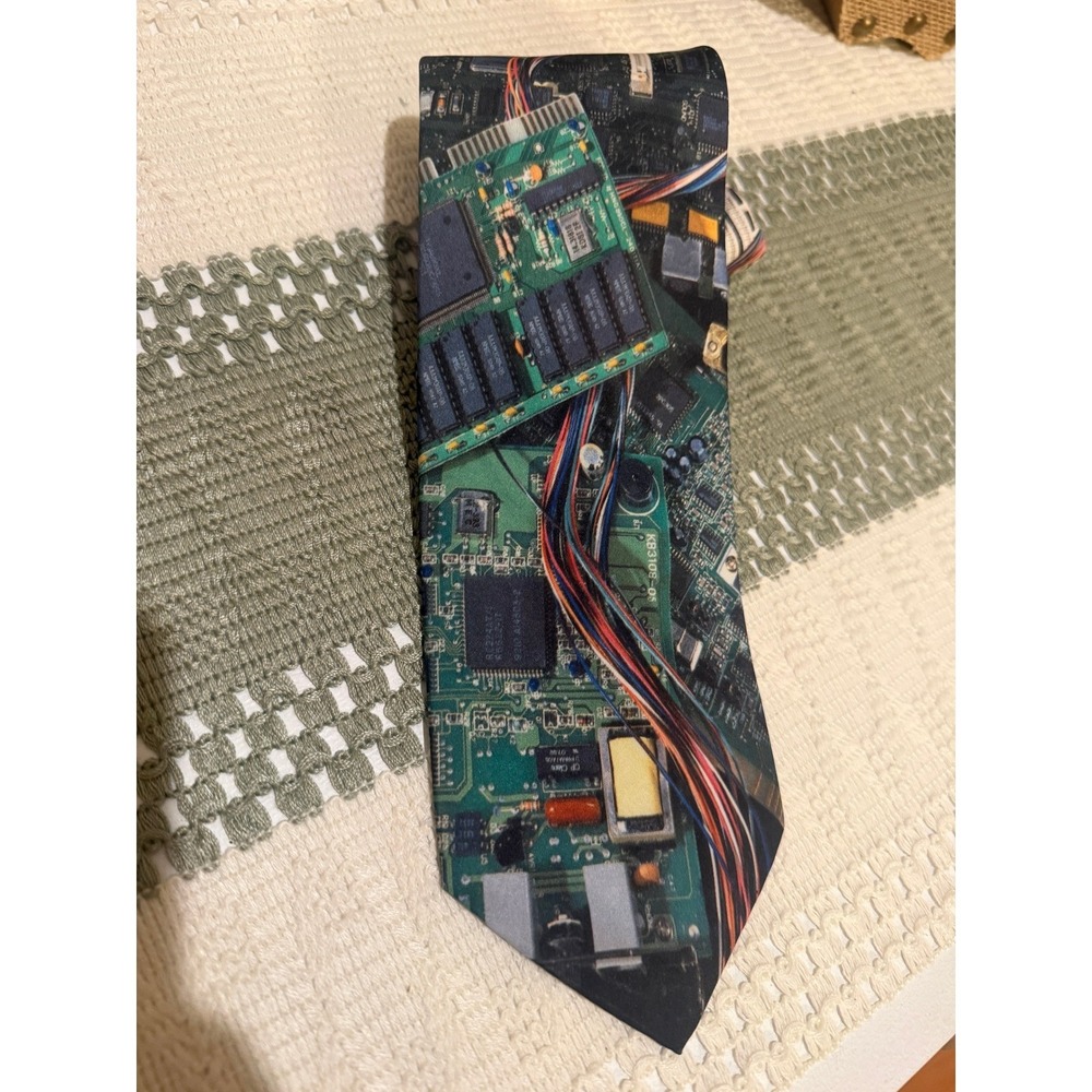 Vintage 1994 Ralph Marlin Computer Circuit Board Tie Mens Tech Geek IT Novelty